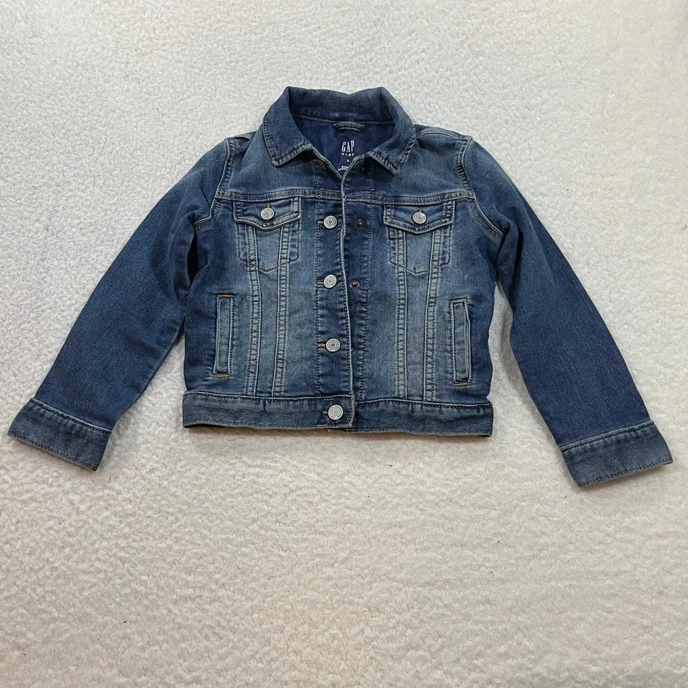 Gap Denim Jacket Kids S Blue Medium Indigo Knit Denim Trucker 334440-00 7513